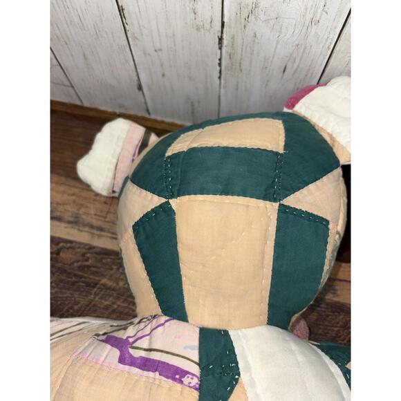 Handmade Hand Sewn Multi-Colored Quilted Patchwork Stuffed 24” Teddy Bear Vtg - Picture 10 of 12